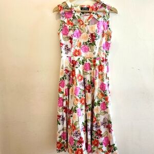 Hearts & Roses Retro Bright Floral Flowy Midi Swing Dress Size 6